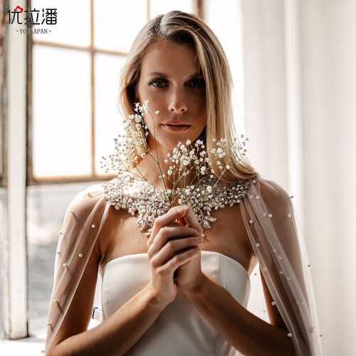 Ulapan European and American bridal new summer cape white thin mesh stage catwalk long shawl VG56