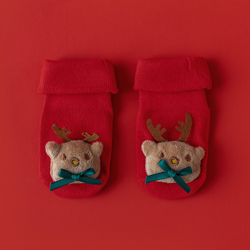 Hombres y mujeres recién nacidos, bebés, niños pequeños, una clase de algodón peinado, otoño e invierno, más calcetines rojos cálidos y gruesos de terciopelo