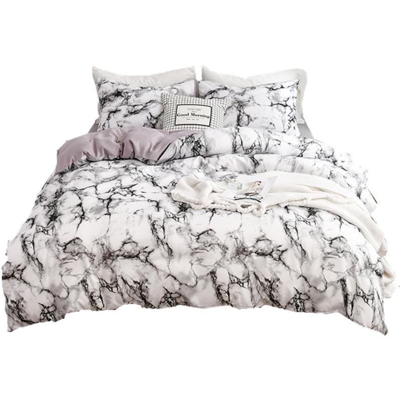 Lao Biao Cross-Border Amazon Bedding Set Marble Pattern Solid Color Printed Duvet Cover and Pillowcase Two/Three-Piece Set