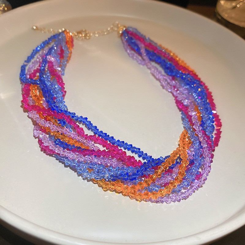 Diamante incrustado multi-capa de cuerda collar de cristal de moda Mori diseño fresco clavícula Cadena de alto grado sentido nicho temperamento collar