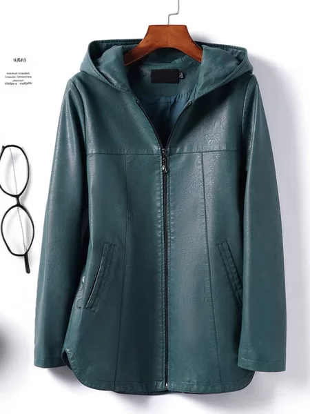 Cross-Border Women's Leather Jacket 2026 Spring Collection Hooded Black Versatile Casual Leather Jacket New Style Sheepskin Coat Trendy