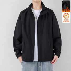 加绒外套男士秋冬季新款百搭宽松潮流夹克休闲防风立领开衫卫衣