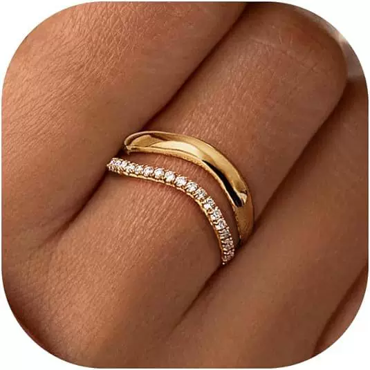14K Gold Plated Stacked Rings for Women, European and American Style, Full Diamond, Simple, Fashionable, Light Luxury Index Finger Ring, Cross-Border Best-Selling Model