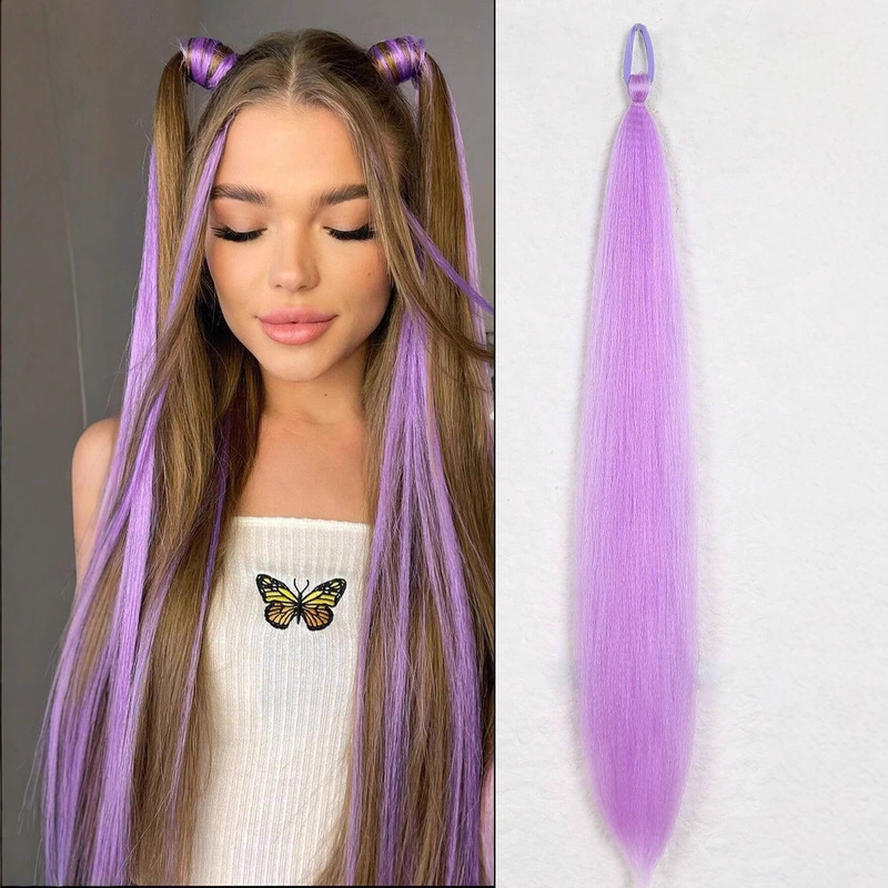 Wig European and American Cross-Border Foreign Trade Hot-Selling Rubber Band Ponytail Wig Boxing Braid Colorful Elastic Rope Wig Ponytail