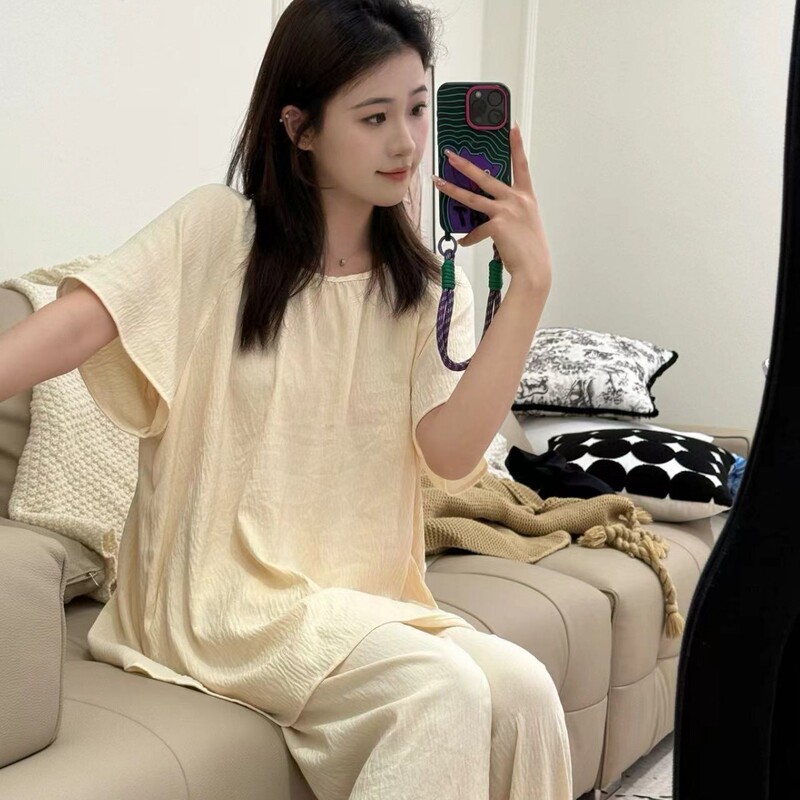 Vineeman【Lazy Weekend】Sweet Cream Simple Round Neck Pajamas for Women, Popular Style 2025 New Vineeman【Lazy Weekend】Sweet Cream Simple Round Neck Pajamas for Women, Popular Style 2025 New