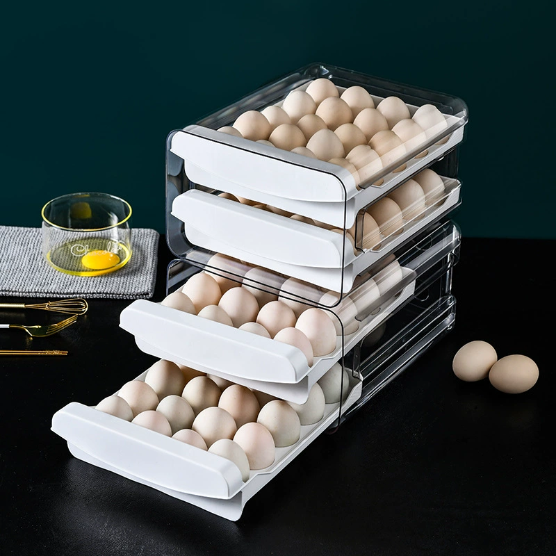 PET transparent refrigerator fresh -keeping box double -layer egg box home 40 grid drawer egg rack kitchen white storage forot
