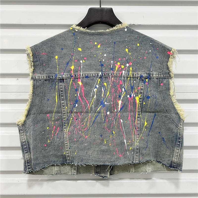 Chaleco de mezclilla pintado a mano de graffiti retro americano para mujer, nuevo estilo, chaleco de moda de estilo occidental, chaqueta de chaleco de moda image 2