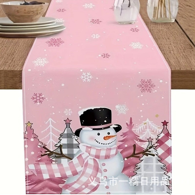 国境を越えて人気のクリスマステーブル旗サンタクロースヘラジカ雪だるま亜麻プリント客間茶卓装飾品|undefined