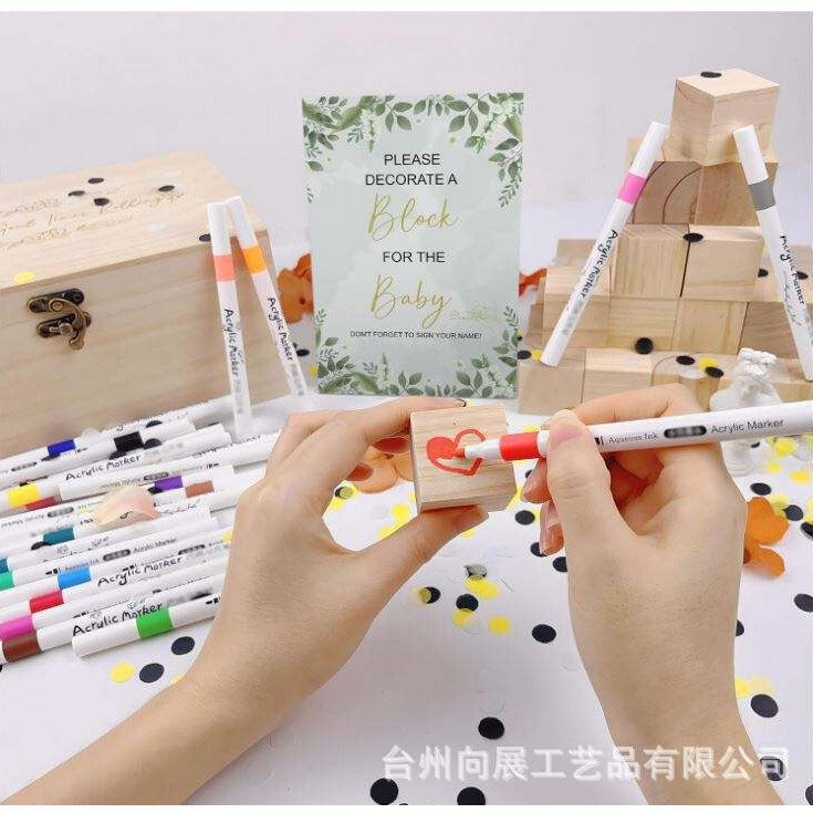 Baby Baptism Party Welcome Sign Wooden Photo Frame Cross-Border DIY Blank Children's Wooden Block Graffiti Painting