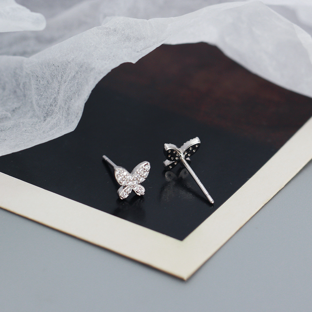 Zircon Inlay Material Ear Studs Classification 1 Pair Quantity 1 Pair 925 Sterling Silver Butterfly Ear Studs