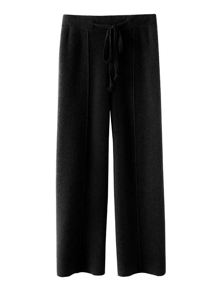 Pantalones Tejidos de Pierna Ancha para Mujer de Lana Sintética con Cintura Alta para Otoño e Invierno