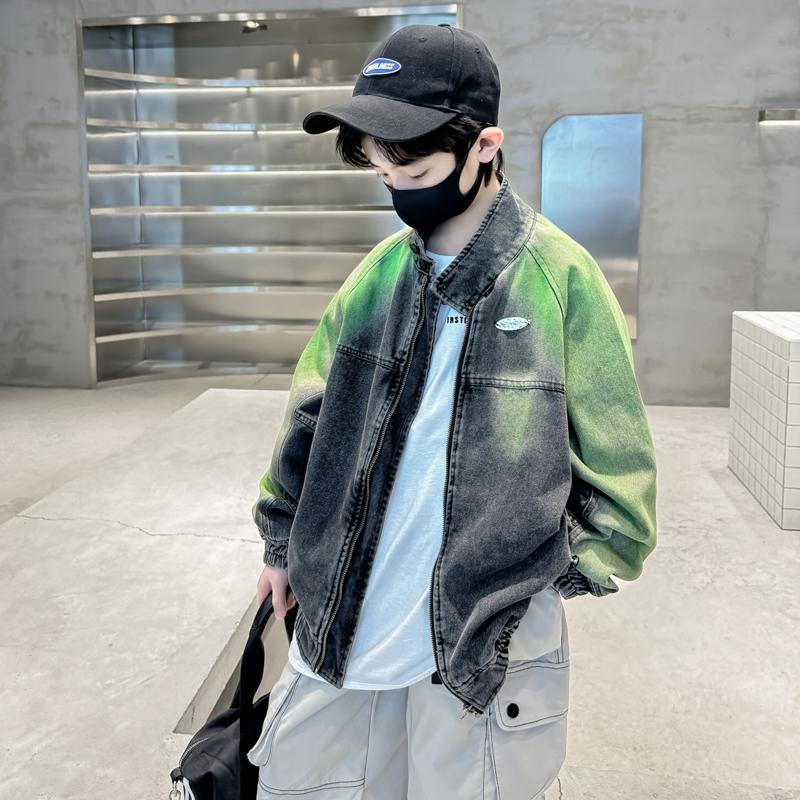(2개) 어린이 소년의 봄 데님 코트 2024 새로운 봄 소년의 봄 가을 옷 유행