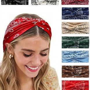 Cross-Border Hot-Selling Single-Layer Cross Paisley Pattern Hairband Knotted Sports Headband