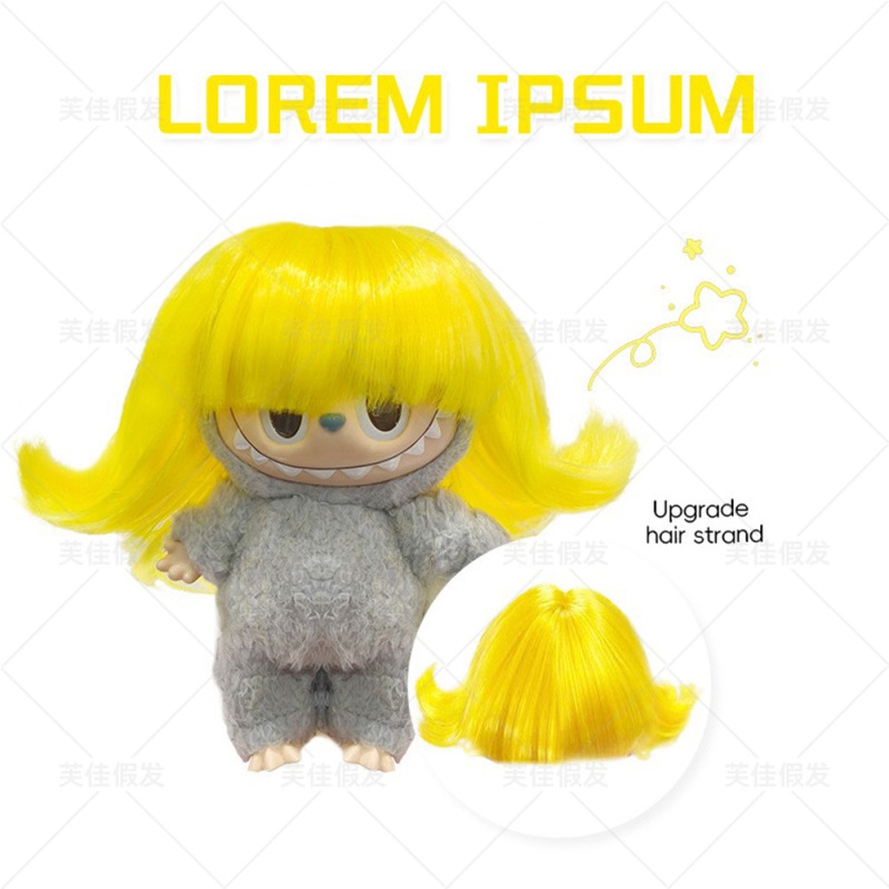 新しい人形ウィッグ黄色のカールショートヘアかわいいペンダント人形前髪ウィッグヘッドギアカール|undefined