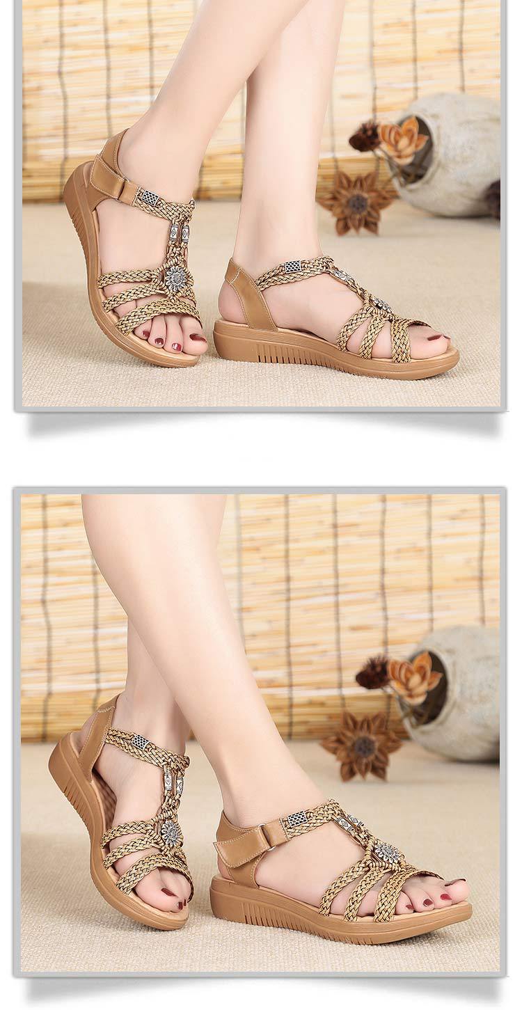 Dép sandal nữ da bò dệt tay, gót dốc, đế mềm chống trượt — Màu nâu chi tiết 9