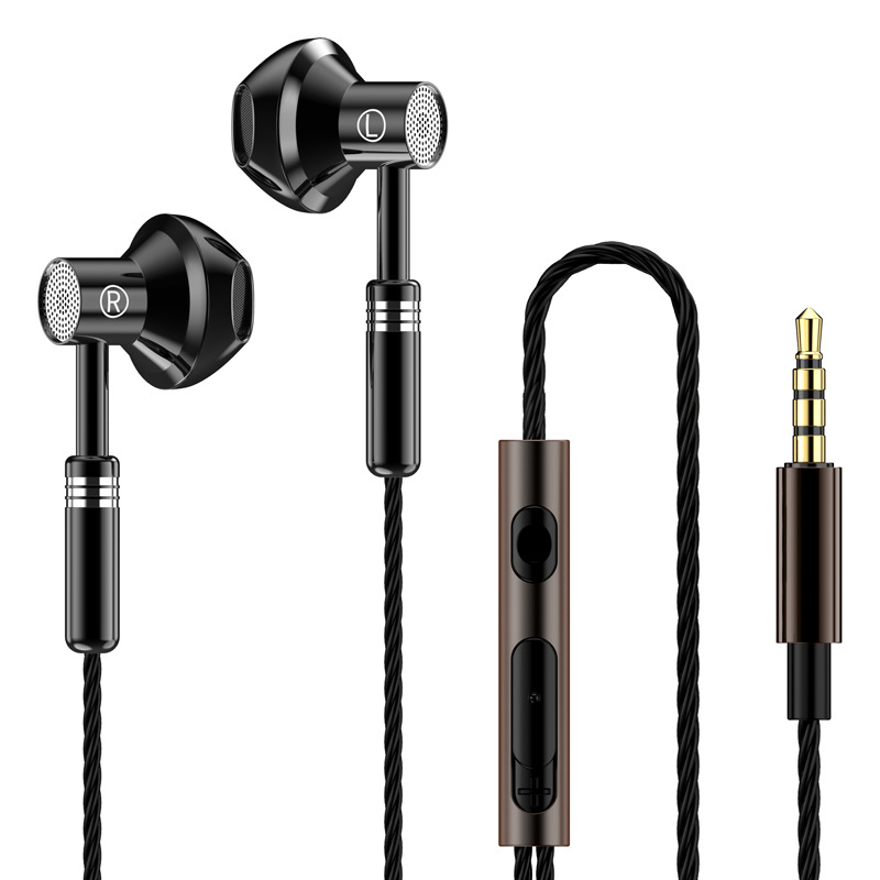 Auriculares deportivos transfronterizos Tapones para los oídos de metal semi-in-ear subwoofer auriculares para teléfonos móviles Control de cables con micrófono en stock al por mayor