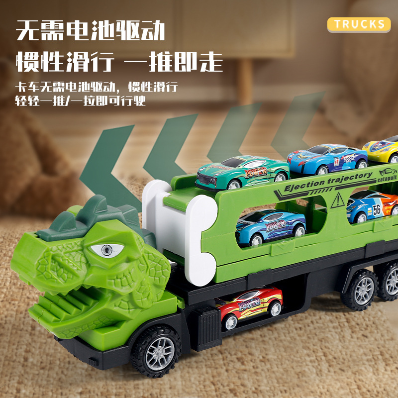 国境を越えた子供用変形恐竜折りたたみおもちゃの車、収納可能なコンテナトラック、赤ちゃんの教育用射出軌道プルバックカー|undefined