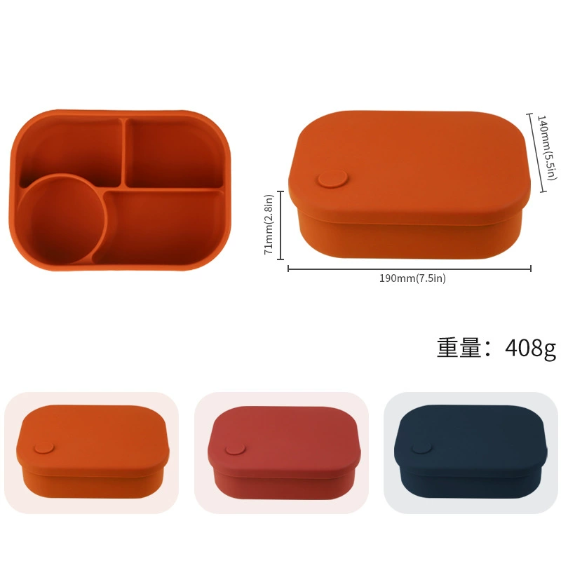 Square Silicone Lunch Box, Multi-Compartment Mini Bento for Children & Adults, 4-Section