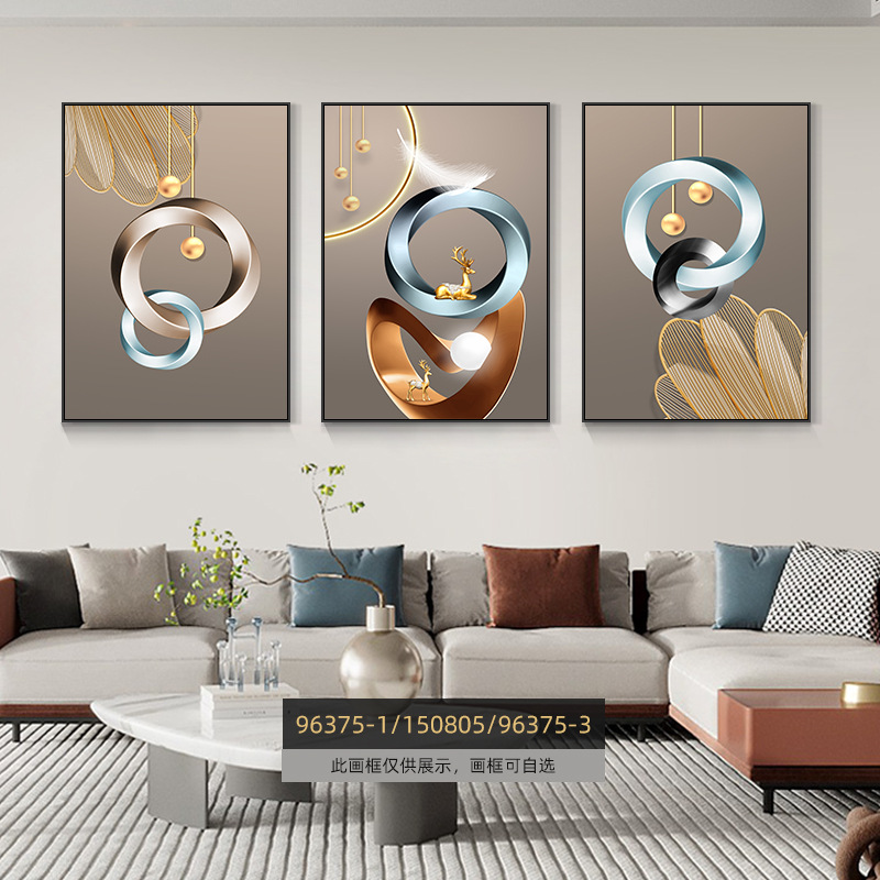 Pintura de decoración de la sala de estar moderna de lujo ligera Fukuyan atmósfera tripartita mural significa un buen fondo de sofá pintura colgante de pared