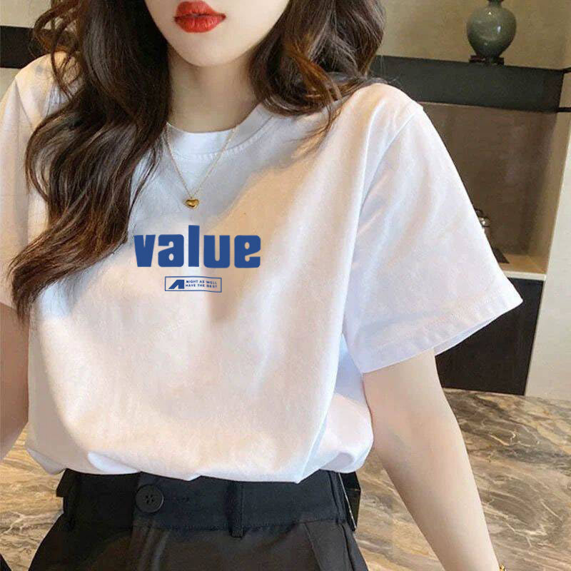 Pure Cotton Short-Sleeved T-Shirt Women's Large Size Summer New Women's Loose and Slim White T-Shirt Top Bottoming Shirt Ins Trbottom Pure Cotton Short-Sleeved T-Shirt Women's Large Size Summer New Women's Loose and Slim White T-Shirt Top Bottoming Shirt Ins Trbottom