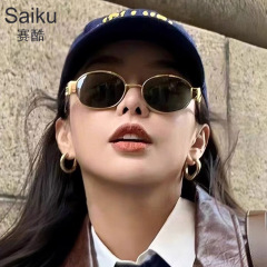 新しいクロスボーダーオーバルサングラス小さなラウンドメタルメンズファッションサングラス女性シニアアマゾンメガネ卸売