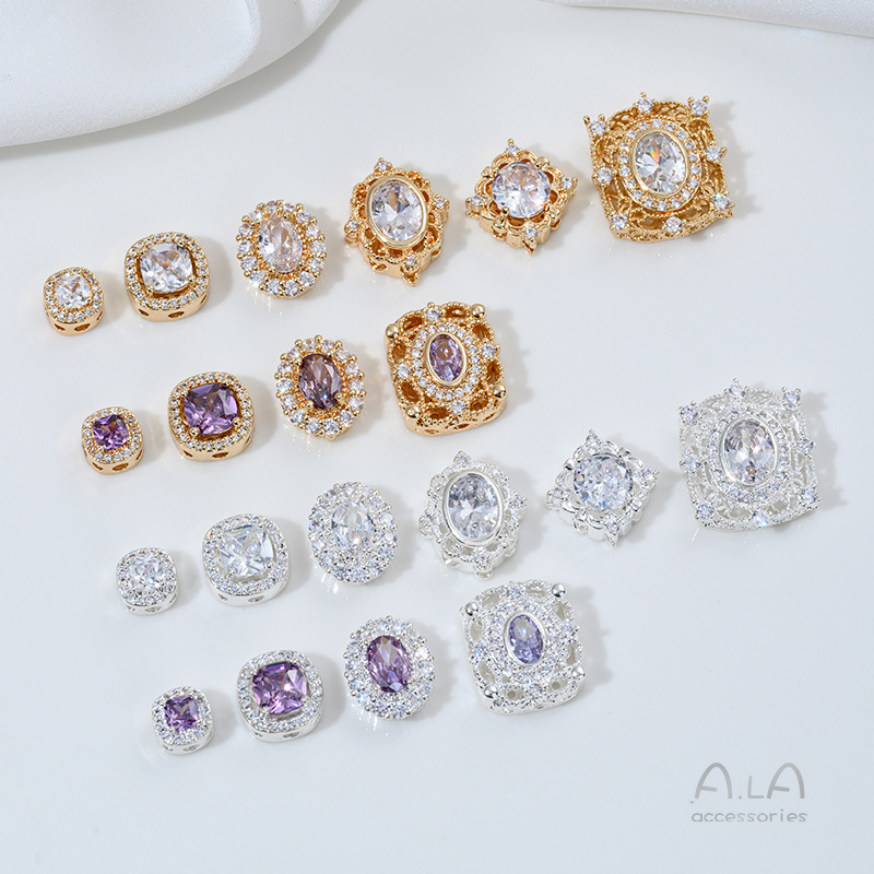Wholesale 14K Gold-Plated Silver-Plated Zircon Round Water Drop Porous Loose Beads DIY Bracelet Necklace Jewelry Accessories