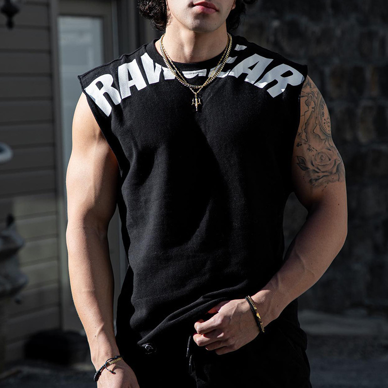 New Summer Style Vest for Men, Moisture-Wicking, Muscle-Showing Lettered Vest, Sports, Fitness, Casual, Wide-Shouldered, Round-Neck Vest