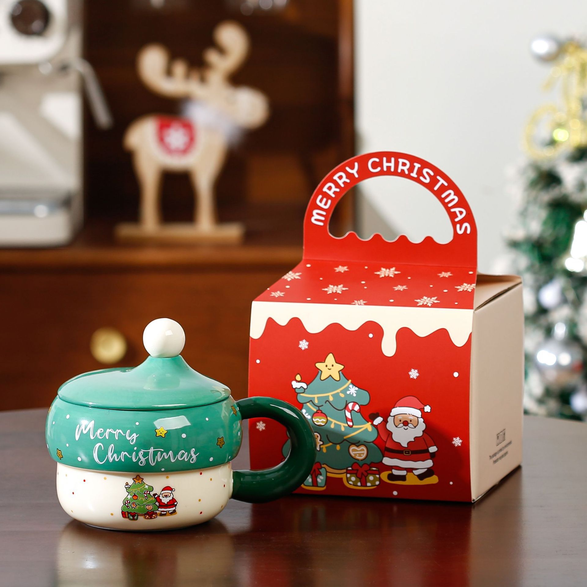 Taza de cerámica de dibujos animados con patrón de Papá Noel transfronterizo Taza de regalo de mano Regalo de Navidad Taza de vacaciones linda