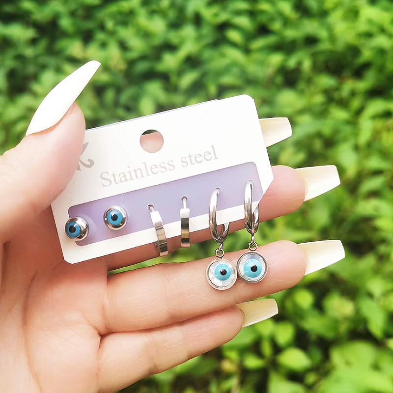 Fashion Devilu0027S Eye Titanium Steel Drop Earrings 3 Pairs