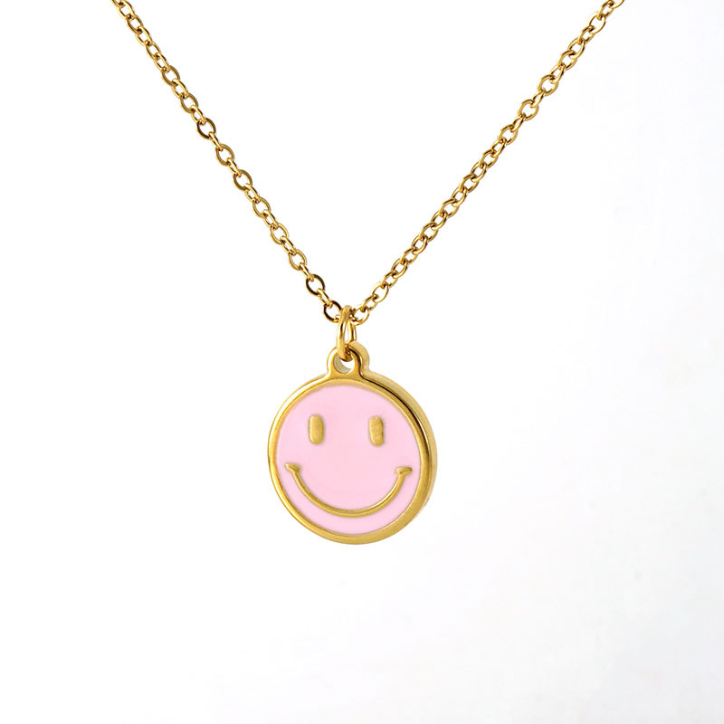 18k oro acero inoxidable redondo feliz smiley cara collar hembra ins Acero inoxidable europeo y americano aceite goteo smiley cara expresión colgante