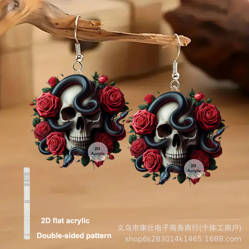 Chic Holiday Skull Acrylic Head Cross-Border Halloween Style Quirky New Acrylic Earrings