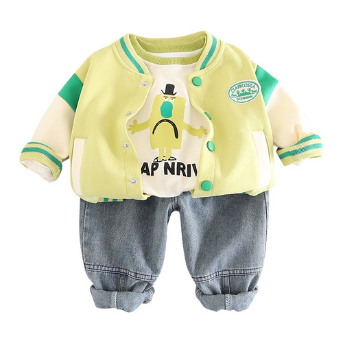 Baby Autumn Clothing Boys Handsome Chest Logo Baseball Uniform Set  New Fashionable Baby Children's Clothing Children's Three-piece Set