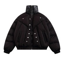 B508曼坤2023男式冬季重磅棒球服拼接五金装饰夹克中性棉服外套