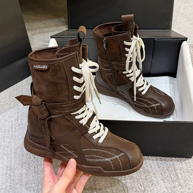 Retro Boxing Boots for Women 2025 New Autumn and Winter Outdoor Boots for Small People with Increased Height and Not Tired Feet Mid-Calf Boots Retro Boxing Boots for Women 2025 New Autumn and Winter Outdoor Boots for Small People with Increased Height and Not Tired Feet Mid-Calf Boots