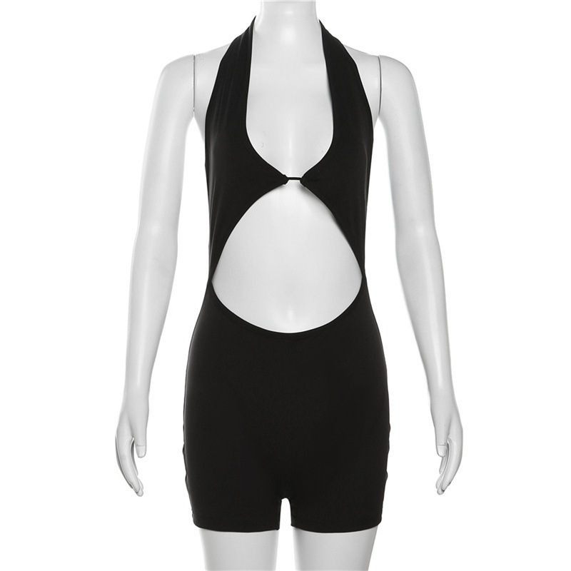 Autumn Winter Women Clothing Halter Sexy Backless Slim Fit Hollow Out Cutout Leggings Jumpsuit for Women