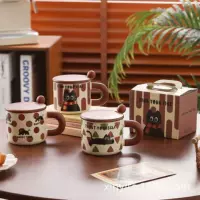 Ceramic cartoon coffee mug, 401–500 ml, ear-shaped handle, cute printed design