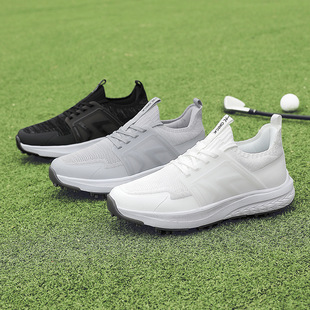Korean Golf Shoes Men's Lightweight Sports Shoes Wear-Resistant Lace-Up Breathable Non-Slip Cushioning Removable Spike Shoes