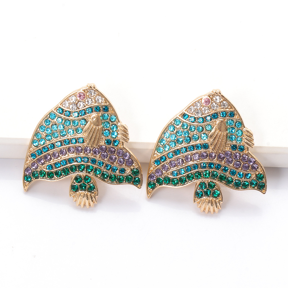 Fashion full diamond fish colorful diamond earrings wholesale