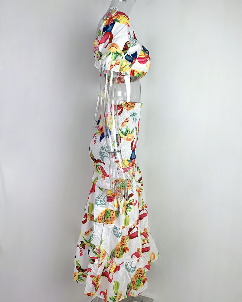 2026 New Spring Women's Clothing, Cross-Border European And American Fashion Outfit, INS Style Printed Slit Skirt Set_ecoleips.com