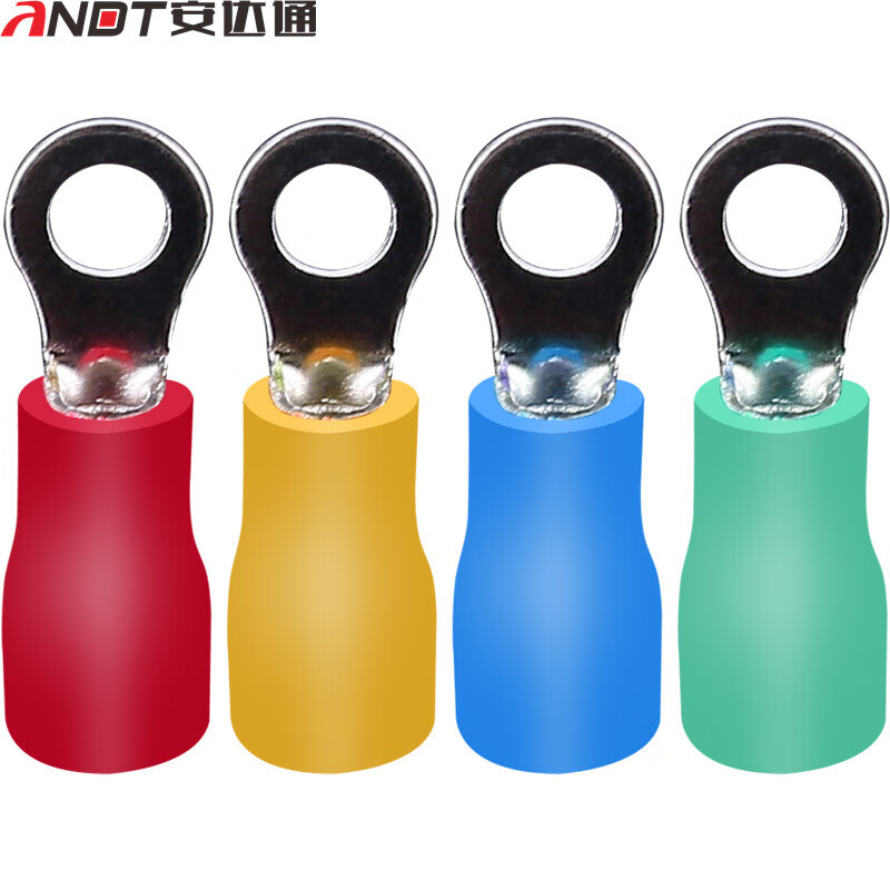 安达通 RV圆形预绝缘端子 O形接线端子冷压铜鼻子端子线鼻子圆型
