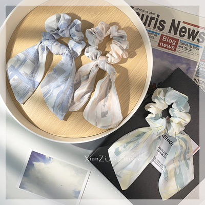 韩国网红艺术油画头绳发圈发带女绑发飘带扎马尾发绳头饰春季新款|ms
