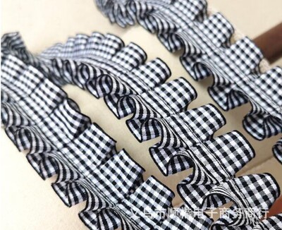 现做4cm公分双针中线格子带褶皱花边服装包椅套窗帘帽子装饰材料|ms