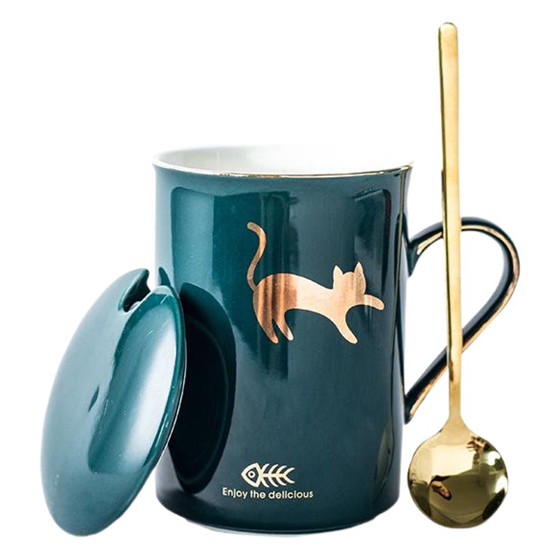 Taza de cerámica creativa pareja taza de leche taza de café hogar con tapa cuchara boda mano con traje LOGO