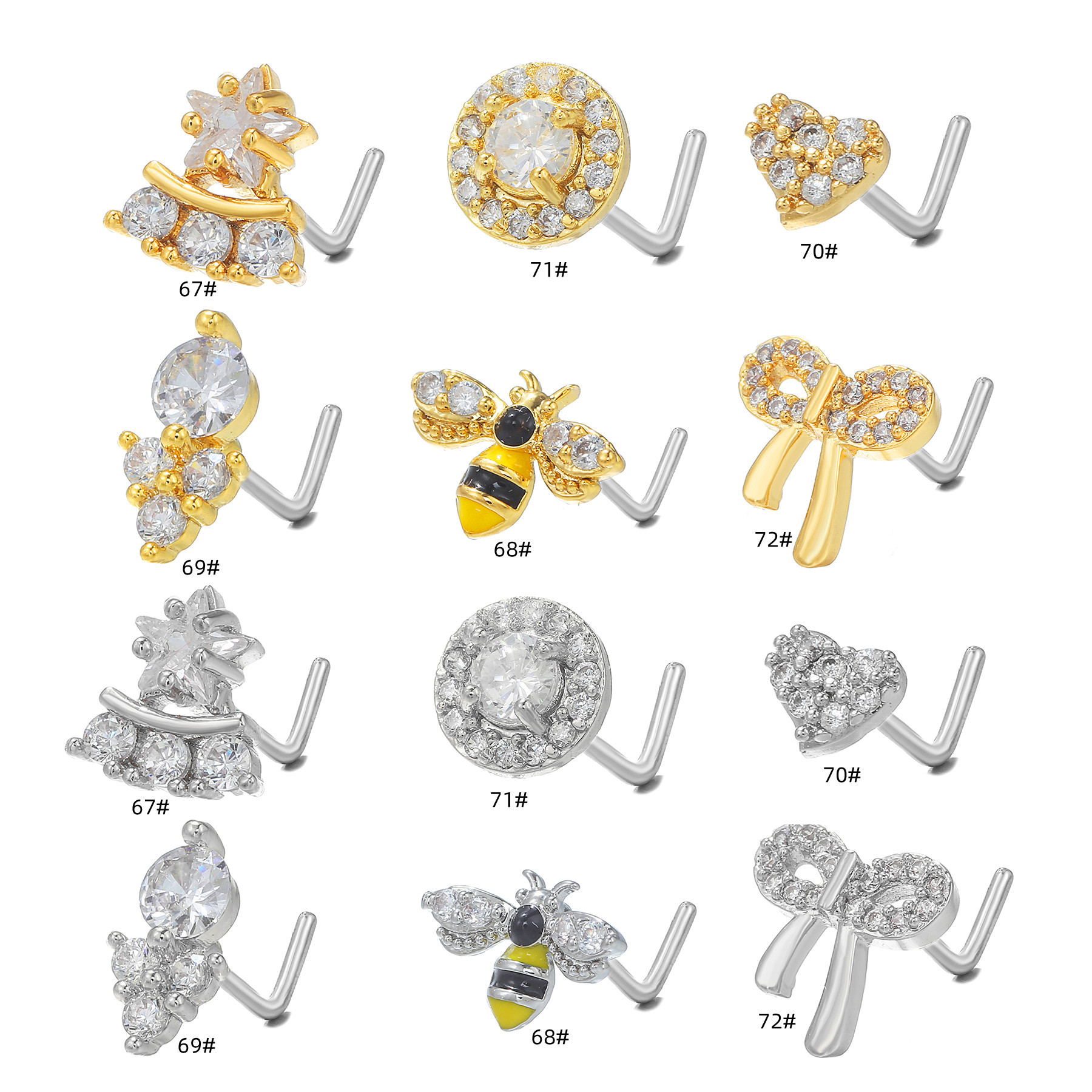 Fashion Bow Knot Copper Plating Zircon Nose studs 1 Piece