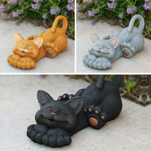 跨境新款樹脂工藝品花園裝飾異想天開的微笑貓咪花園庭院樹脂擺件