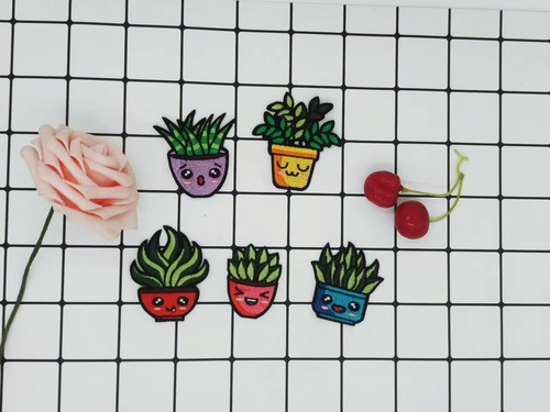 Plant Potted Flower Embroidery Patch, Versatile and Fashionable Clothing Patch for DIY Decoration, Embroidered Ripped Hole Repair Patch with Hot Melt Glue