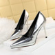 8132-1 the European and American fashion ultra-high with waterproof Taiwan shallow mouth pointed sexy nightclub metallic stone grain to women's shoes