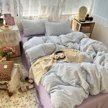 A类母婴级超柔云感双层纱碎花四件套纯棉床单被套学生宿舍三件套