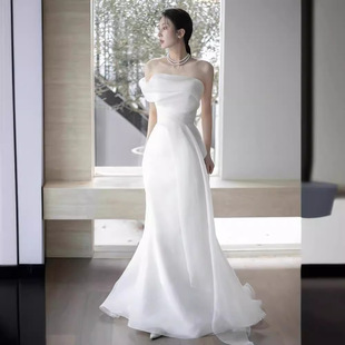 New Design Light Wedding Dress 2025 One-Shoulder Slim Fishtail Skirt Wedding Photo Photo Dress for Women