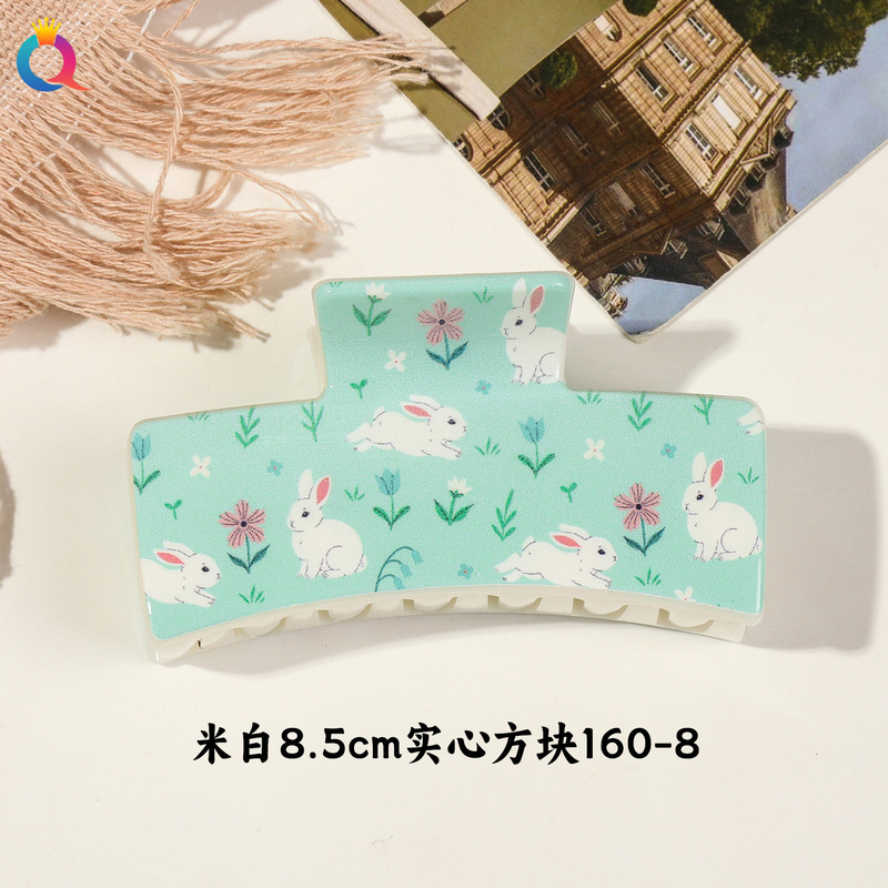奇阅新款小清新UV印花抓夹时尚简约碎花发夹子高级感鲨鱼夹女批发|undefined